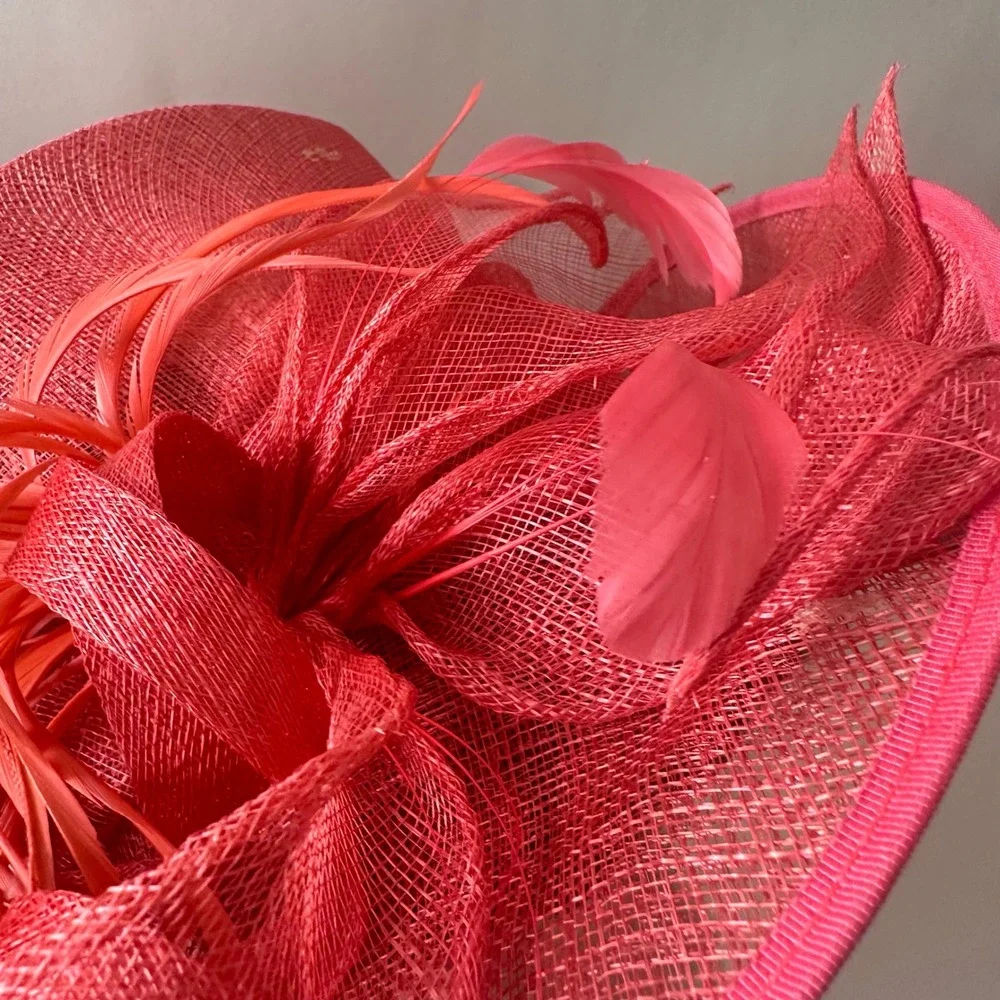 Emma B Design Balfour Hats England Coral Pink Sinamay Feather Fascinator Hat